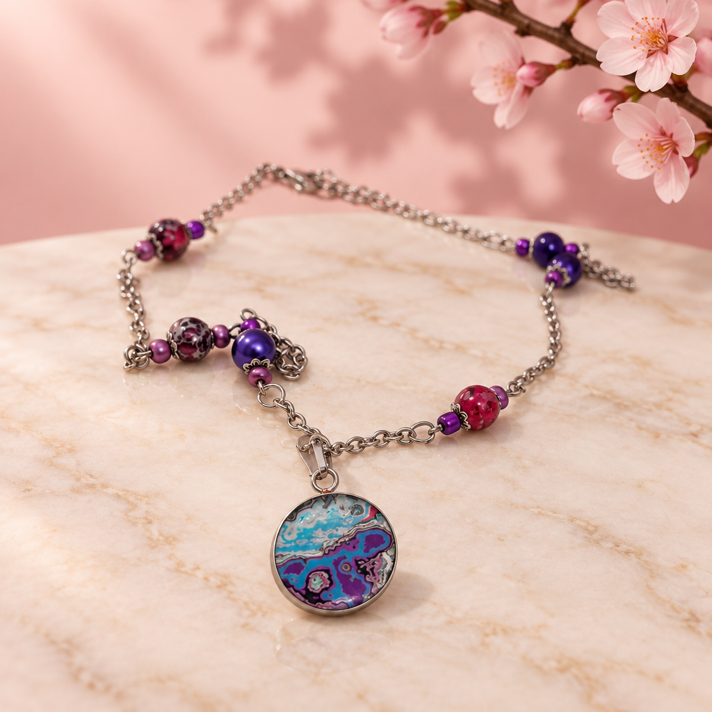 Graffiti layer Necklace with beaded chain