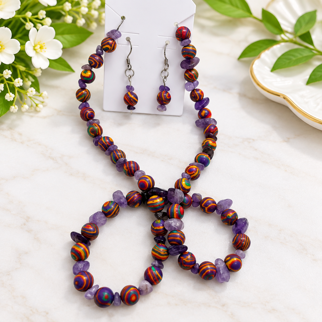African malachite and amethyst Necklace